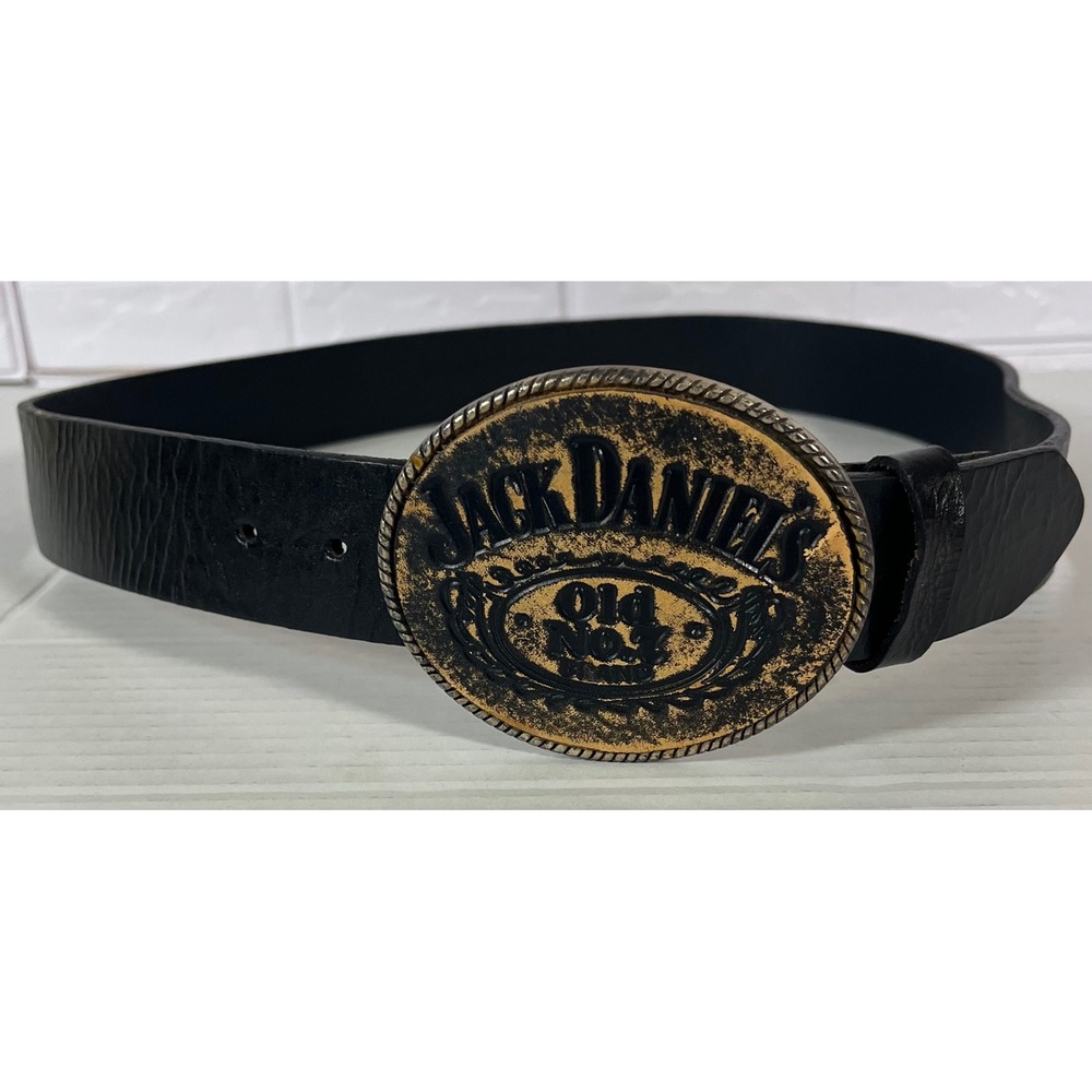 Jack Daniels Belt Mens 38 Black Leather Western Old No 7 Buckle